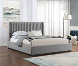 Logan Linen Textured Fabric Bed with Tall Channel Tufted Headboard and Modern Wingback Design