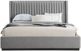 Logan Linen Textured Fabric Bed with Tall Channel Tufted Headboard and Modern Wingback Design