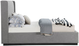 Logan Linen Textured Fabric Bed with Tall Channel Tufted Headboard and Modern Wingback Design