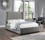 Logan Linen Textured Fabric Bed with Tall Channel Tufted Headboard and Modern Wingback Design