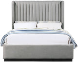 Logan Linen Textured Fabric Bed with Tall Channel Tufted Headboard and Modern Wingback Design