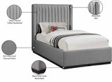 Logan Linen Textured Fabric Bed with Tall Channel Tufted Headboard and Modern Wingback Design