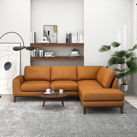London Premium Genuine Leather Sectional Sofa Right Facing