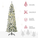 HOMCOM 7.5ft Pre-Lit Snow-Flocked Slim Douglas Fir Artificial Christmas Tree with Realistic Branches, 350 LED Lights and 641 Tips
