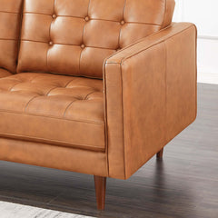 Lucco Mid-Century Modern L-Shaped Genuine Leather Sectional in Cognac Tan