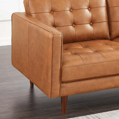 Lucco Mid-Century Modern L-Shaped Genuine Leather Sectional in Cognac Tan