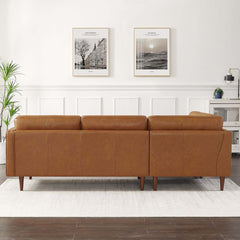 Lucco Mid-Century Modern L-Shaped Genuine Leather Sectional in Cognac Tan