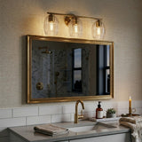 Luster Three Lights Vanity With Clear Glass Mirror Wall Lamp - Satin Brass