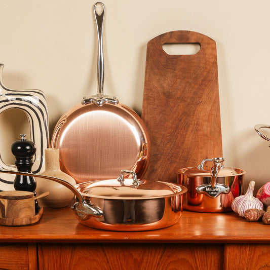 Mauviel M'Heritage M'150 S Copper 5-Piece Copper Cookware Set With Cast Stainless Steel Handles And Curved Lid