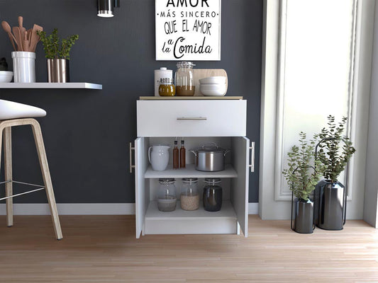 Tuhome Mayorca Multistorage Pantry Cabinet with Spacious Drawer, Double-Door Storage, Internal Tiered Shelves, Modern Home Kitchen Organizer for Small Appliances, Daily Essentials, and Functional Countertop Space