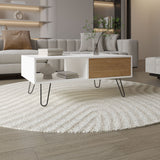 TUHOME Tori 39" Wide Modern Coffee Table with Full-Extension Drawer, Open Lower Shelf, Slanted Metal Legs, Rectangular Living Room Center Table with Smart Storage and Contemporary Design for Homes and Apartments