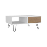 TUHOME Tori 39" Wide Modern Coffee Table with Full-Extension Drawer, Open Lower Shelf, Slanted Metal Legs, Rectangular Living Room Center Table with Smart Storage and Contemporary Design for Homes and Apartments