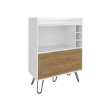 Tori 42" Tall One-Door Bar Cabinet with Three Cubbies, Three Shelves, Top Prep Surface with Protective Rail, Modern Liquor Cabinet for Living Room, Home Bar Storage Organizer and Display Unit