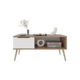 Wenden Modern Coffee Table with Big Drawer and Open Shelf, Rectangular Center Table with Storage for Books & Décor, Sturdy Manufactured Wood Design