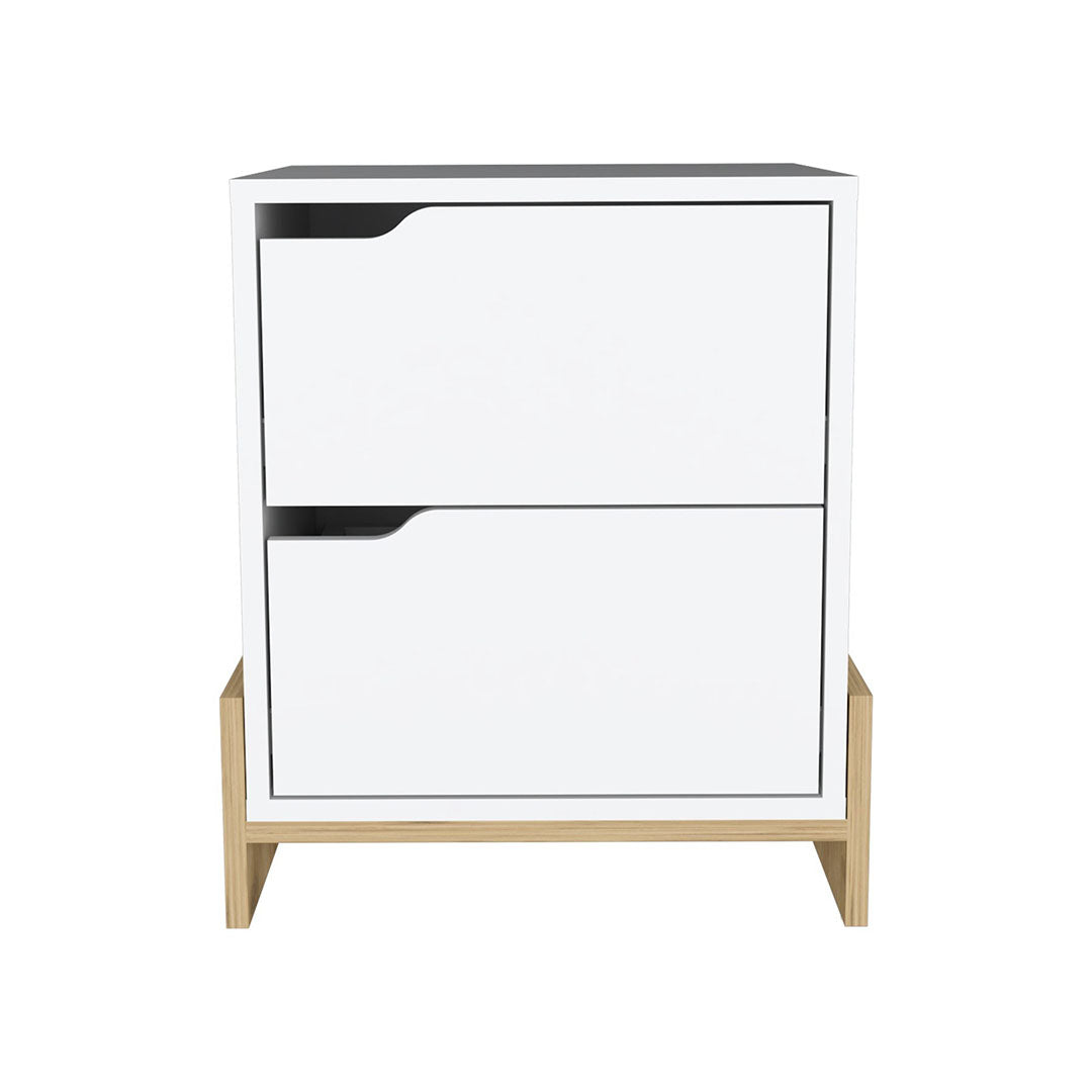 Luss Nightstand, Bedside Table With 2-Drawers, White And Macadamia Finish