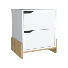 Luss Nightstand, Bedside Table With 2-Drawers, White And Macadamia Finish