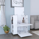 Glasgow Bar Cart with Two Pull-Down Door Cabinets, Two Open Shelves, Smooth Rolling Wheels with Brake System, Compact Mobile Serving Cart for Home Entertaining, Kitchen Storage and Living Room Organization