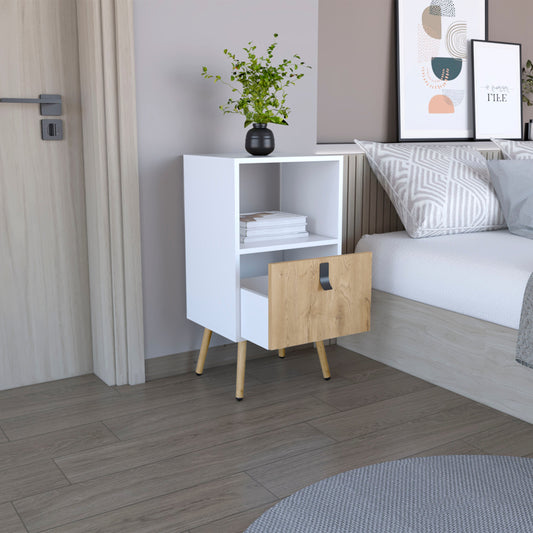 TUHOME Huna Nightstand with Single Drawer, Open Storage Compartment, Spacious Top Surface, Sleek Modern Design with Raised Wooden Legs, Functional Bedroom Side Table for Organizing Nighttime Essentials and Decor