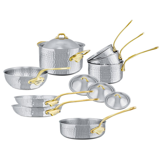 Mauviel M'ELITE B Hammered 5-Ply 12-Piece Cookware Set With Brass Handles