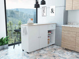 Tuhome Kitchen Island Cart Victoria with Four Interior Shelves, One Drawer, Double Door Cabinet, Six Casters for Easy Mobility, Ideal for Kitchens and Dining Rooms
