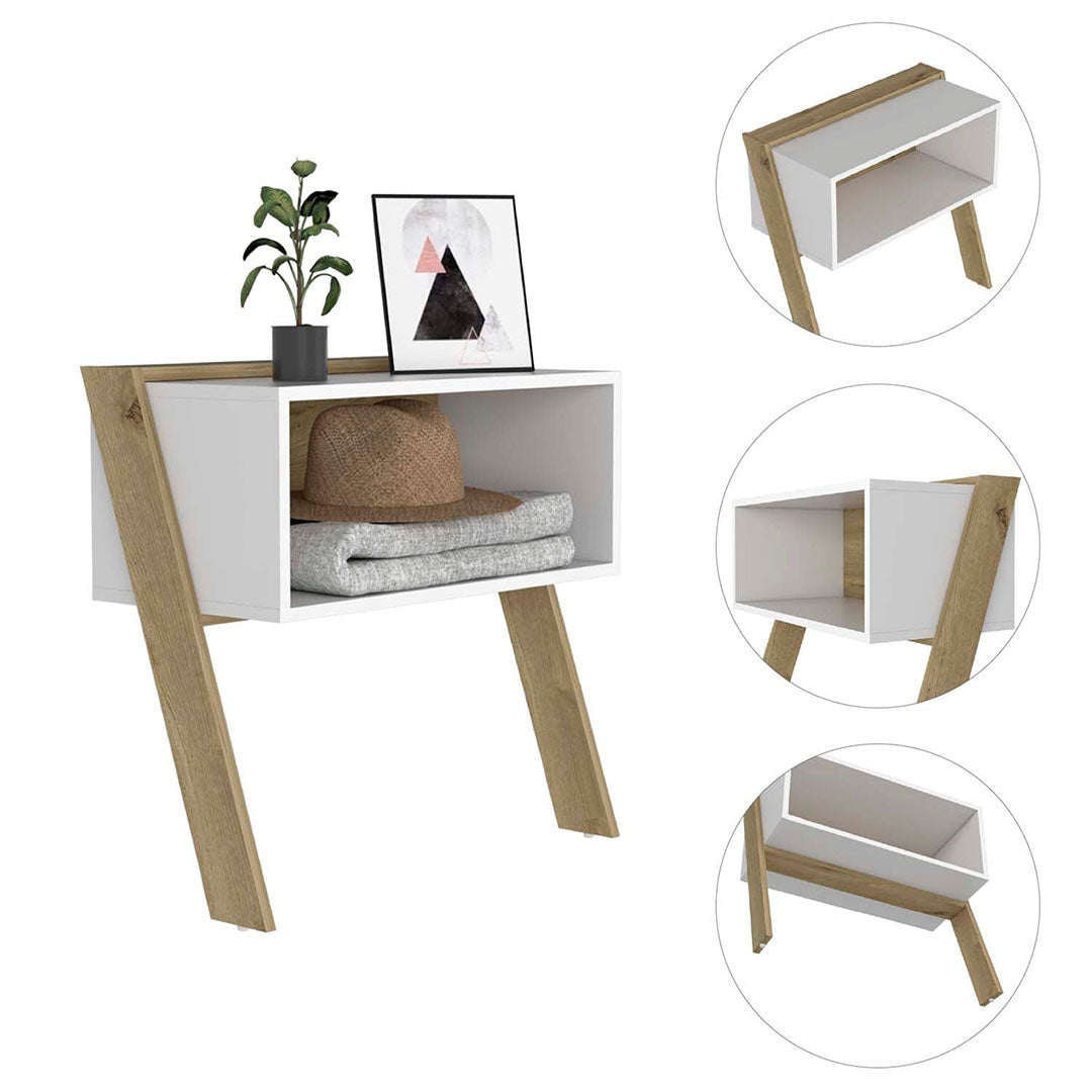 Aira Nightstand, Two Legs, One Shelf