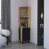 Tuhome Kaia 70-Inch Tall Corner Bar Cabinet with Built-In Wine Storage, Ten Bottle Cubbies, Four Shelves, Stemware Rack, Space-Saving Home Bar Furniture for Living Room or Dining Room Organization