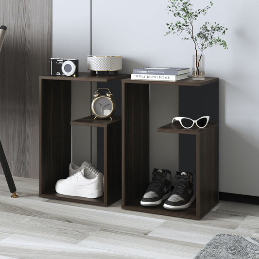 TUHOME Everet 25-Inch High Three-Tier Side Table with Tray-Style Top and Dual Lower Shelves, Compact End Table for Living Room, Sofa Side Storage, Modern Small-Space Organizer for Coffee, Décor and Everyday Essentials