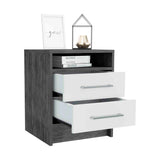 TUHOME Eter Nightstand with Two Drawers, Open Storage Shelf and Spacious Top Surface for Bedroom or Living Room Organization, Modern Minimalist Bedside Table with Functional Design for Daily Essentials