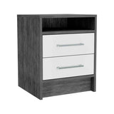 TUHOME Eter Nightstand with Two Drawers, Open Storage Shelf and Spacious Top Surface for Bedroom or Living Room Organization, Modern Minimalist Bedside Table with Functional Design for Daily Essentials