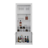 Nero 74-Inch Tall Bar Cabinet with Glass Holder Stemware Rack, 4 Shelves, 10-Bottle Wine Cubbies and Multi-Use Storage, Modern Liquor Cabinet and Home Bar Unit for Organized Display and Sophisticated Entertainment