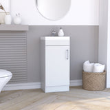 TUHOME Madrid 16" Bathroom Vanity with Single Door Storage, Resin Sink, Compact Base Cabinet, Modern Space-Saving Vanity for Small Bathrooms and Efficient Organization
