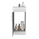 TUHOME Madrid 16" Bathroom Vanity with Single Door Storage, Resin Sink, Compact Base Cabinet, Modern Space-Saving Vanity for Small Bathrooms and Efficient Organization