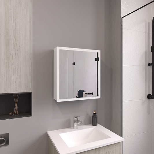 TUHOME Duma 21.1-Inch High by 19.7-Inch Wide Mirror Medicine Cabinet with One Door, Four Interior Shelves and Integrated Towel Rack, Wall-Mounted Storage Organizer for Bathroom or Kitchen Essentials
