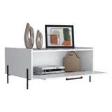 TUHOME Shan 15" High Minimalistic Coffee Table with Pull-Down Cabinet Door and Open Shelf, Modern Rectangular Living Room Center Table with Functional Storage for Books, Décor and Essentials, Sleek Contemporary Design