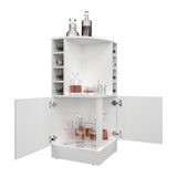 TUHOME Jakes 42" Tall Corner Bar Cabinet with Eight Wine Bottle Cubbies, Double-Door Storage Cabinet, Space-Saving Liquor Organizer for Living Room or Dining Room, Modern Home Bar Furniture with Functional Shelves and Elegant Design