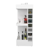 TUHOME Lyman 46" Tall Corner Bar Cabinet with Fourteen Wine Bottle Cubbies and Three-Tier Storage, Space-Saving Liquor Cabinet for Living Room or Dining Room, Modern Home Bar Organizer with Open Shelves and Contemporary Design
