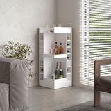 TUHOME Lyman 46" Tall Corner Bar Cabinet with Fourteen Wine Bottle Cubbies and Three-Tier Storage, Space-Saving Liquor Cabinet for Living Room or Dining Room, Modern Home Bar Organizer with Open Shelves and Contemporary Design