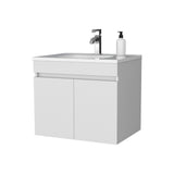 Chaux Floating Vanity, Wall-Mounted Bathroom Unit with Double Soft-Close Doors, Durable Resin Sink, Two Open Shelves for Smart Storage, Modern Bathroom Storage Solution for Small Spaces and Compact Bathrooms