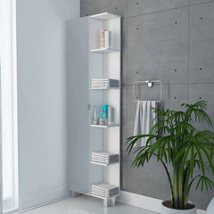 Venus Mirror Linen Single Door Cabinet, Five External Shelves, Four Interior Shelves