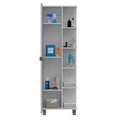 Venus Mirror Linen Single Door Cabinet, Five External Shelves, Four Interior Shelves