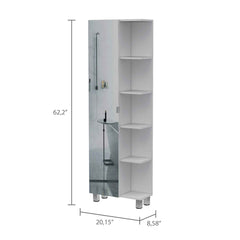 Venus Mirror Linen Single Door Cabinet, Five External Shelves, Four Interior Shelves