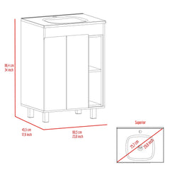 DEPOT E-SHOP Acra Free Standing Vanity, Two Interior Shelves, Two External Shelves, Double Door Cabinet