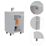 TUHOME Meka 24 Inch Bathroom Vanity with Double Door Cabinet, Tiered Interior Shelves, Open Cubbies and Integrated Sink Offering Modern Storage, Practical Organization and Durable Engineered Wood Construction for Home Bathrooms