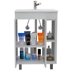 DEPOT E-SHOP Acra Free Standing Vanity, Two Interior Shelves, Two External Shelves, Double Door Cabinet