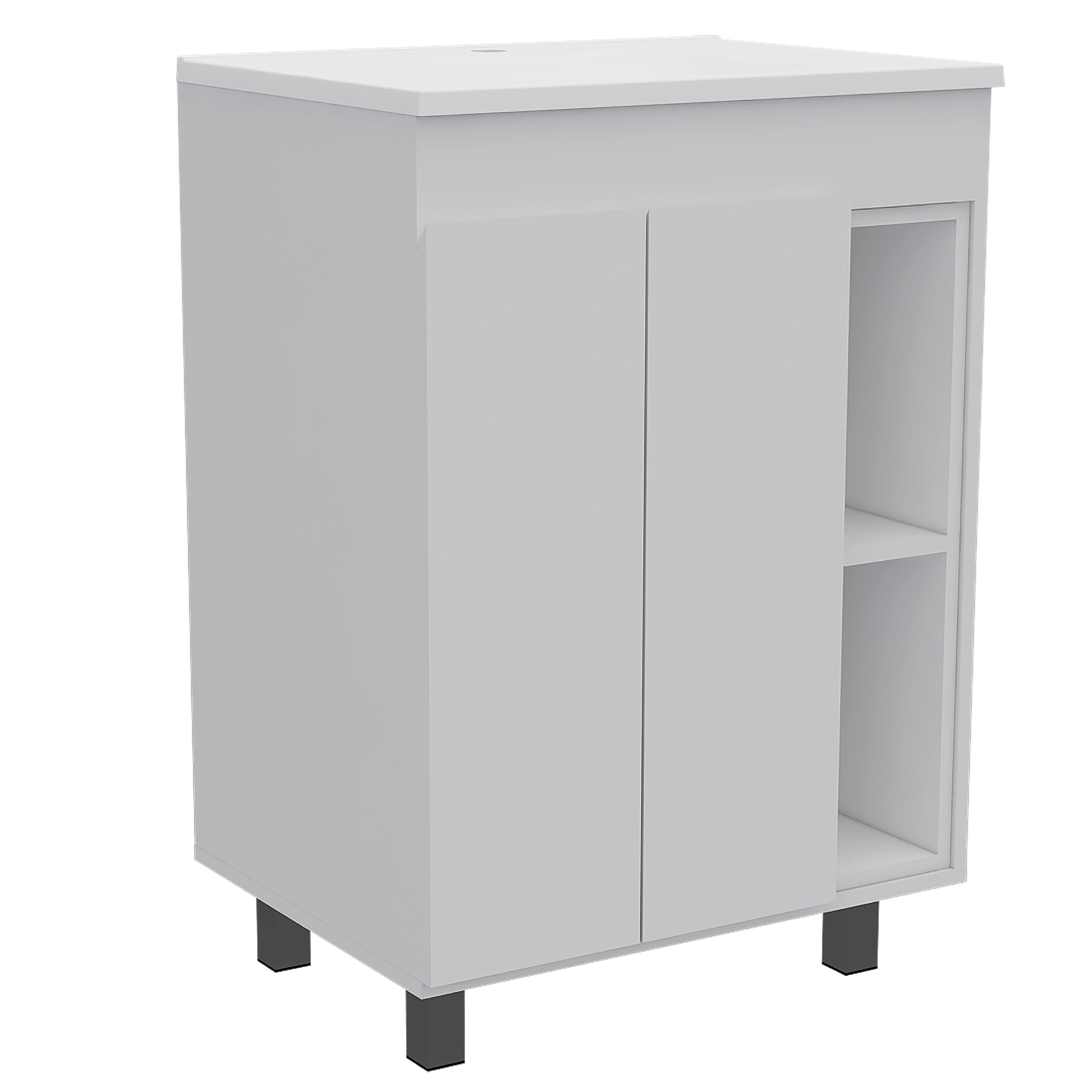 DEPOT E-SHOP Acra Free Standing Vanity, Two Interior Shelves, Two External Shelves, Double Door Cabinet