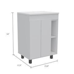 DEPOT E-SHOP Acra Free Standing Vanity, Two Interior Shelves, Two External Shelves, Double Door Cabinet