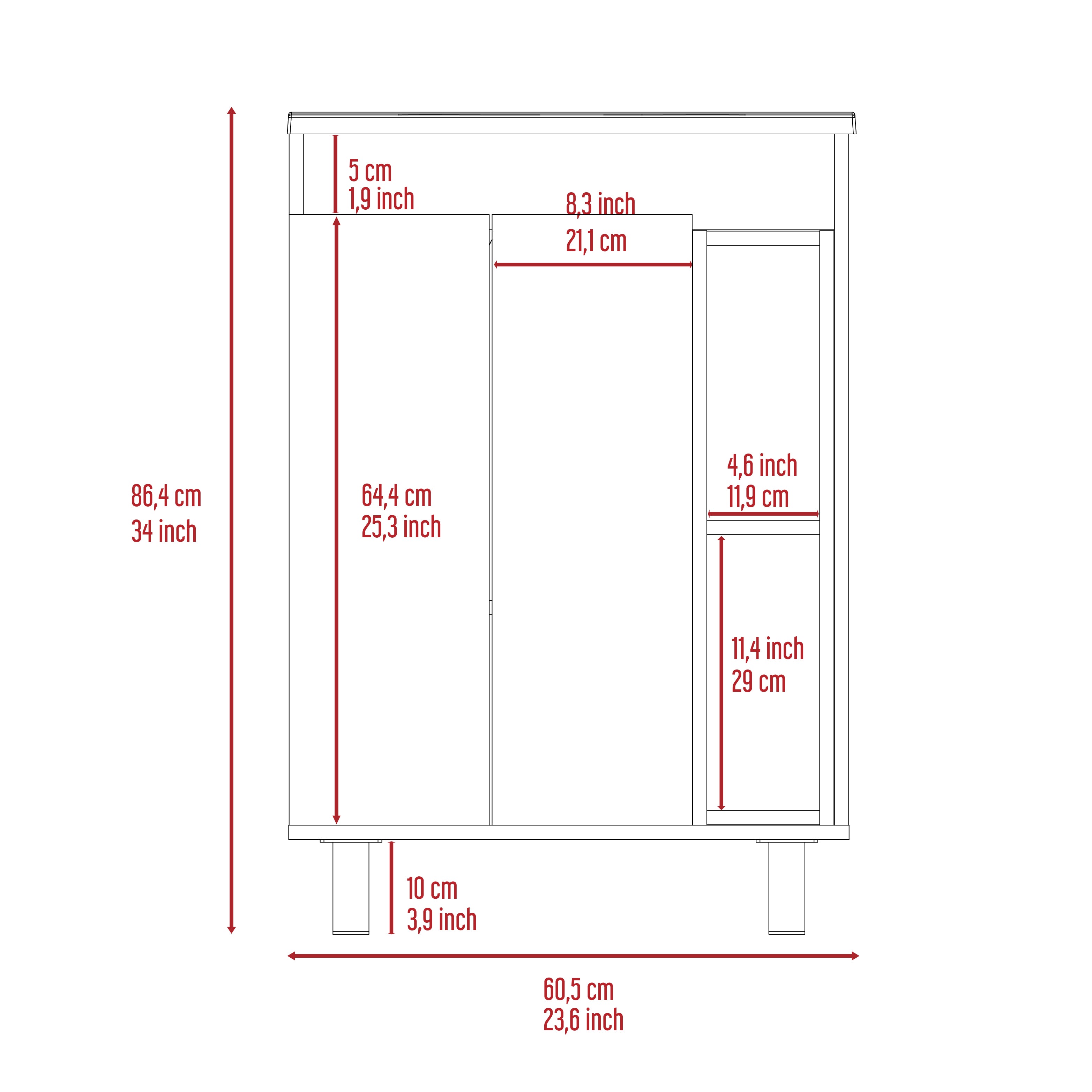 DEPOT E-SHOP Acra Free Standing Vanity, Two Interior Shelves, Two External Shelves, Double Door Cabinet