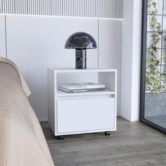 Wasilla Nightstand with Open Shelf, 1 Drawer and Casters