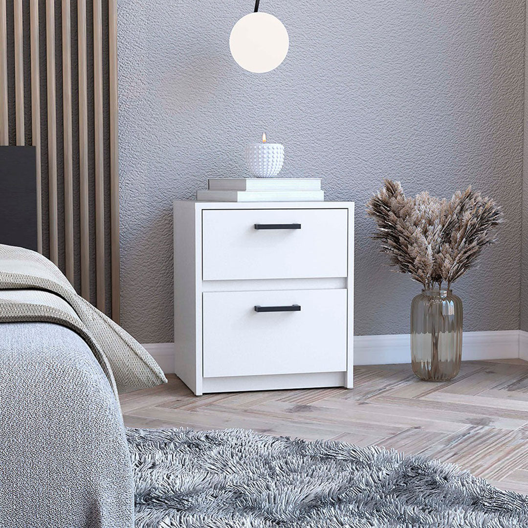 Trivor 2 Drawers Nightstand, Metal Handles