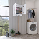Tuhome Kymo Wall Storage Cabinet with Double Doors, Internal Shelving and Integrated Broom Hangers, Space-Saving Wall-Mounted Utility Organizer for Cleaning Supplies with Modern Design and Durable Construction